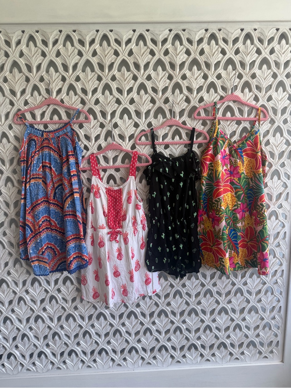 4 Tropical & Printed Summer Dresses and Romper, Size 5